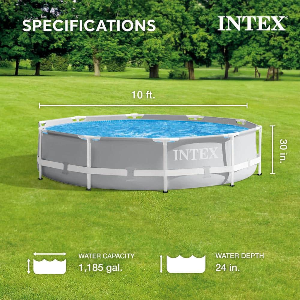Gray 10ft Round Metal Frame Above Ground Pool Set