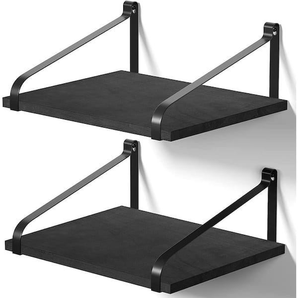 Cubilan 16.5 in. W x 12 in. D Black Wood Decorative Wall Shelf Floating Shelves, Set of 2