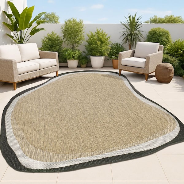 Wyatt Modern Rustic Abstract Brown/Black 8 ft. x 10 ft. Indoor/Outdoor Shaped Area Rug