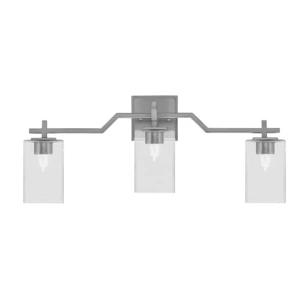 Unbranded Bridgewater 25 in. 3 Light Vanity Light Graphite with 4 in. Square Clear Bubble Glass Shades, No Bulbs Included