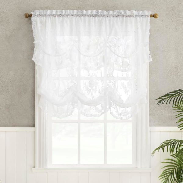 Sun Zero Ariella Rod Pocket 58 in. W x 63 in. L White Polyester Sheer Lace Window Tie-up Shade Sheer Curtain (Single Panel)