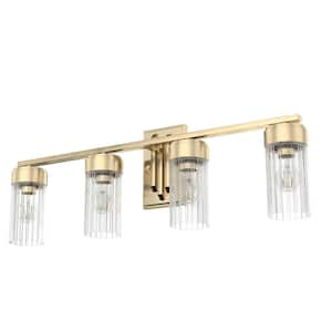 Gatz 31.5 in. 4-Light Alturas Gold Vanity Light with Ribbed Glass Shades