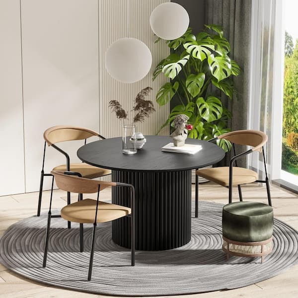 Lirago Round Black Wood 46 in. W Column Base Dining Table Seats 4