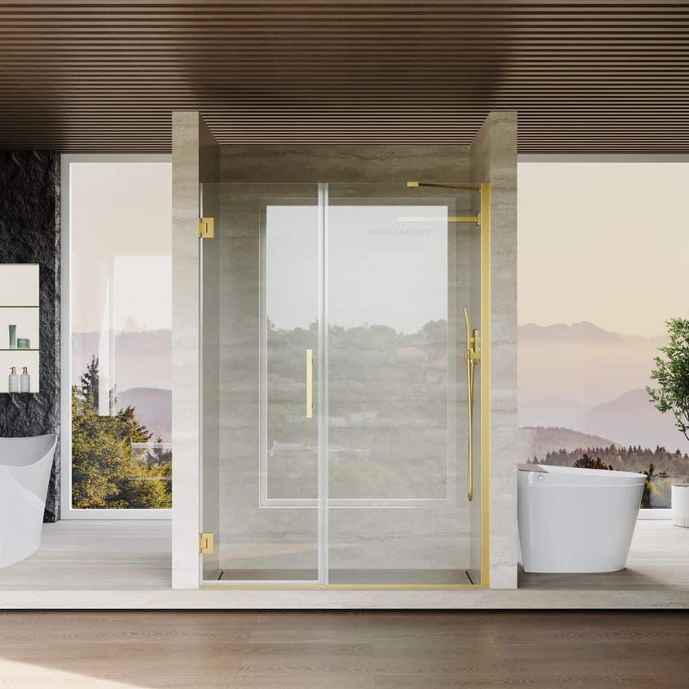 52-53 in. W x 72 in. H Doubled Hinged Frameless Shower Door in Brushed Gold with SGCC ANSI 3/8 in. (10mm) Clear Glass price history on PriceWatchPro