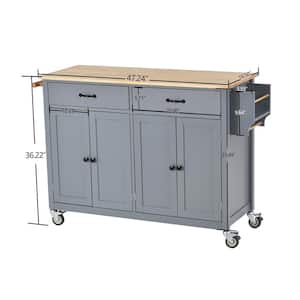 Blue Kitchen Island Cart with Solid Wood Top & Locking Wheel 4-Door & 2-Drawer Kitchen Cart with Spice Rack Towel Rack
