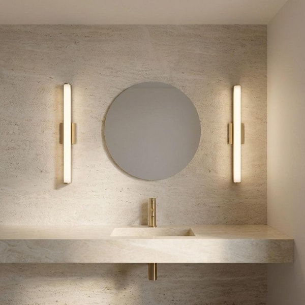 Cavitt 24 in. W x 3 in. H Satin Brass Modern LED Indoor Dimmable Bathroom Vanity Light Bar with Acrylic Diffuser