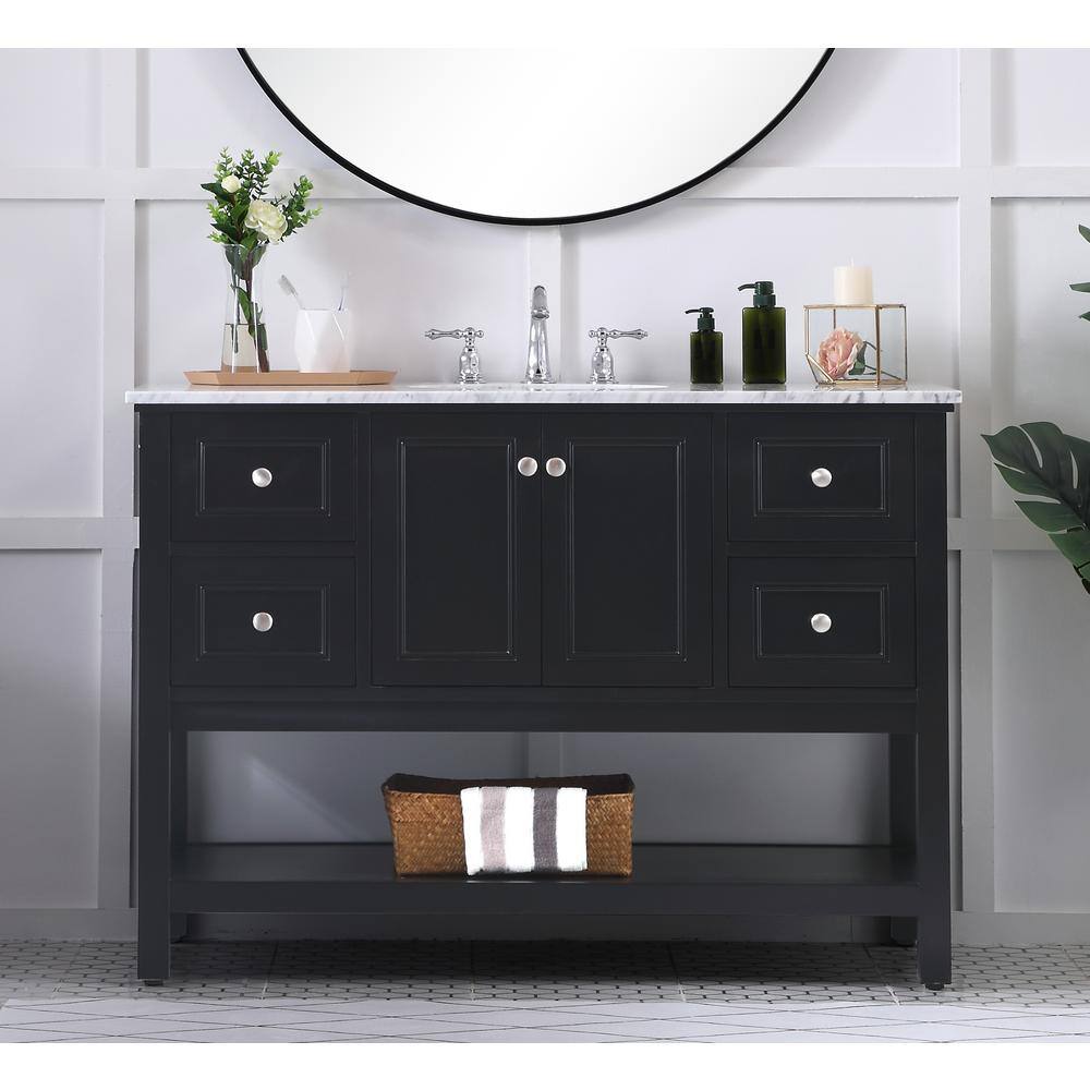 Black 48" Single Marble Top Freestanding Bathroom Vanity