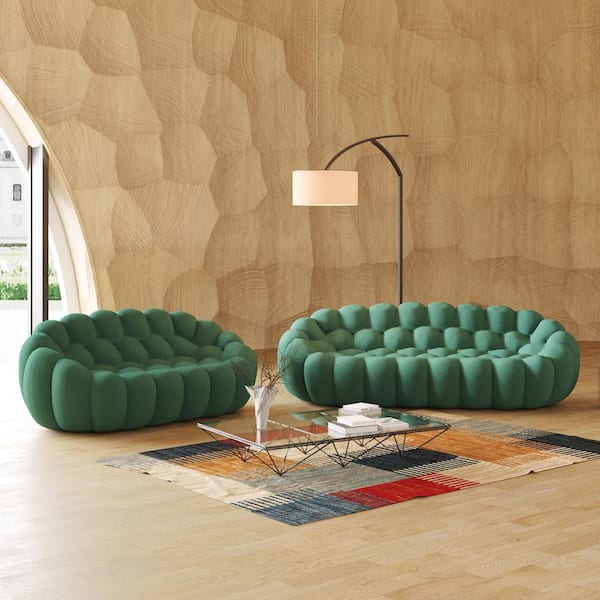 J&E Home 98 in. W Flared Arm 3D-knitted Polyester 2-Piece Curved Modular Sectional Sofa in Green