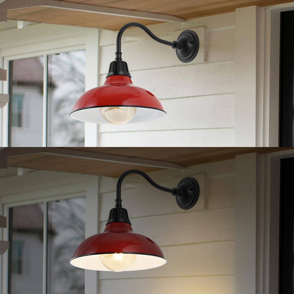 Aurora 12.25" Red and Black Iron LED Gooseneck Arm Sconce