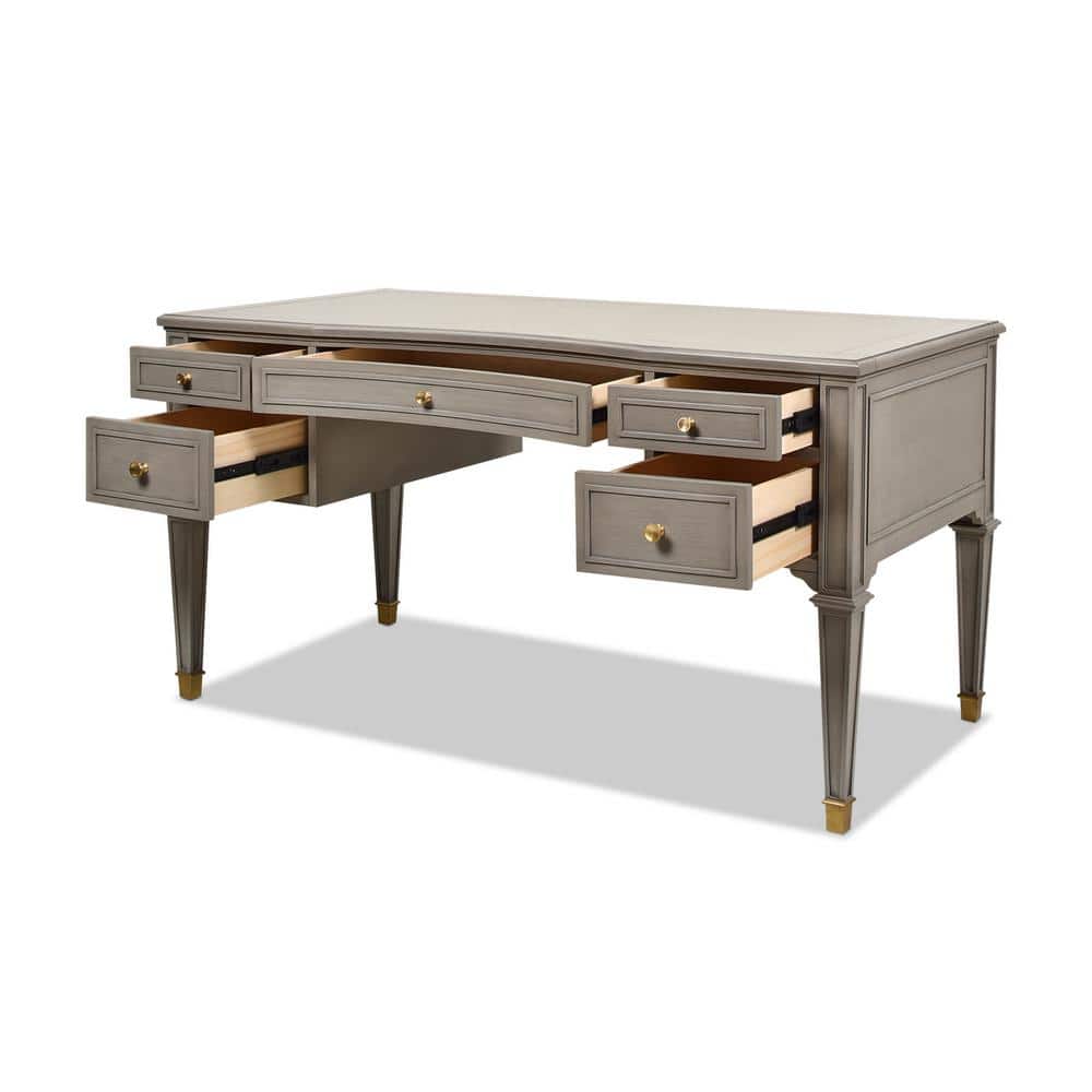 Gray Executive Wood Desk with Drawer and Gold Accents