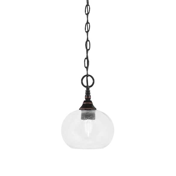 Unbranded Elva 100-Watt 1-Light Black Copper Shaded Pendant Light with 7 in. Clear Bubble Glass Shade, no Bulb Included