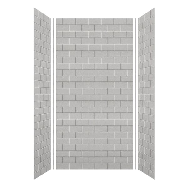 SaraMar 36 in. x 48 in. x 96 in. 3-Piece Easy Up Adhesive Alcove Shower Wall Surround in Grey Beach