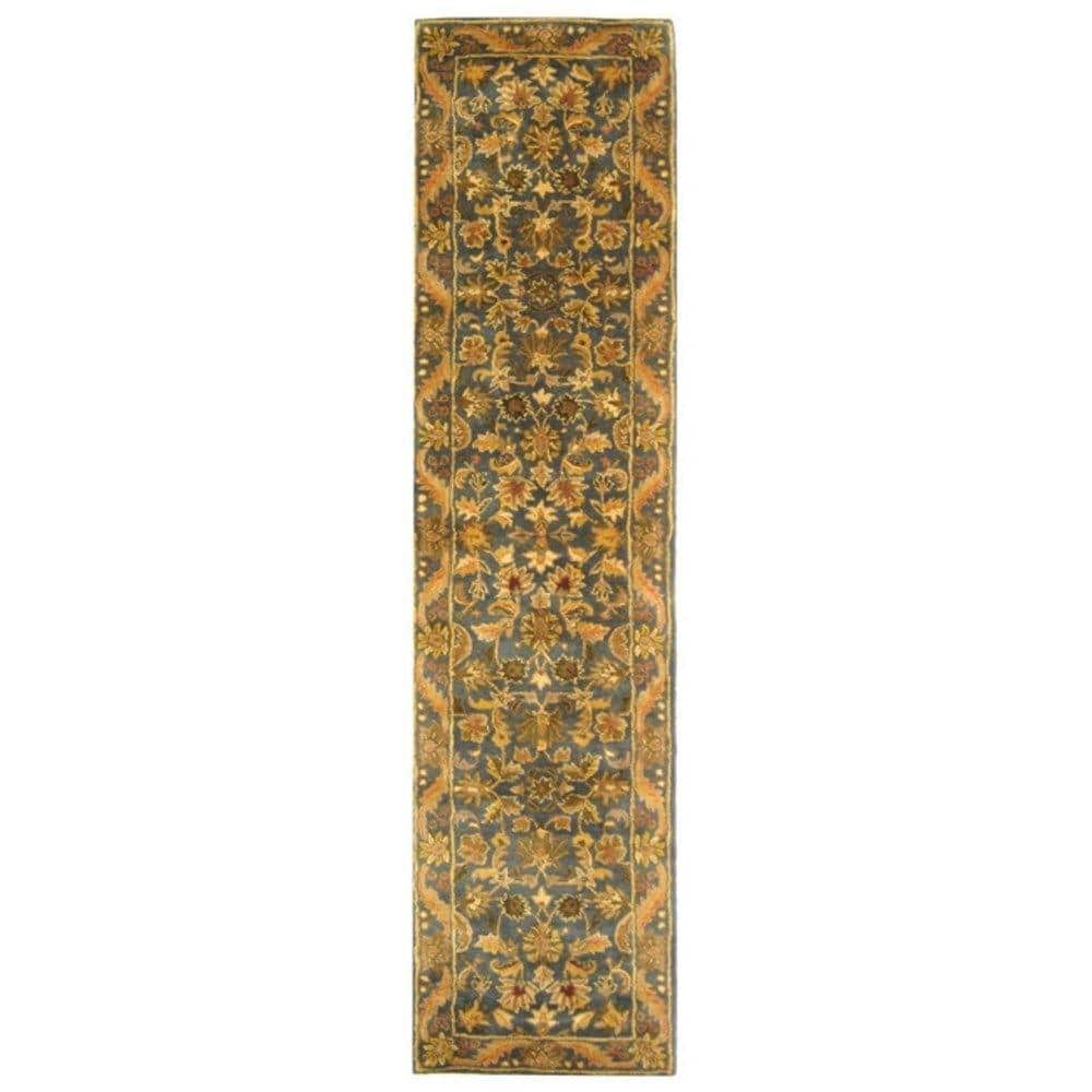 Handmade Blue and Gold Wool Tufted Runner Rug