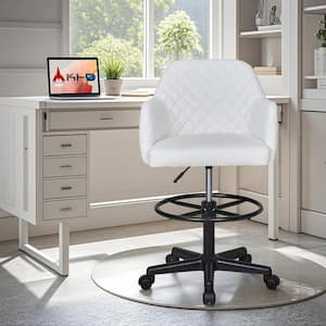 Swivel Office Chair Faux Leather Upholstered Ergonomic Drafting Chair in White with Adjustable Height and Arms