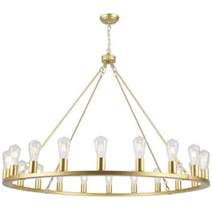 Loughlam 20-Light Gold Farmhouse Candle Style Wagon Wheel Chandelier for Living Room Kitchen Island Dining Room Foyer