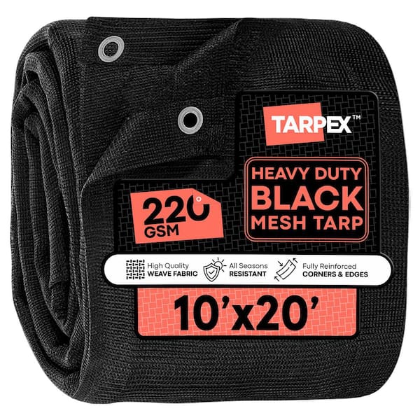 Heavy Duty Black Mesh Tarp 10' x 20' Polyethylene, Airflow Design Ideal for Trucks, Fences, Canopies