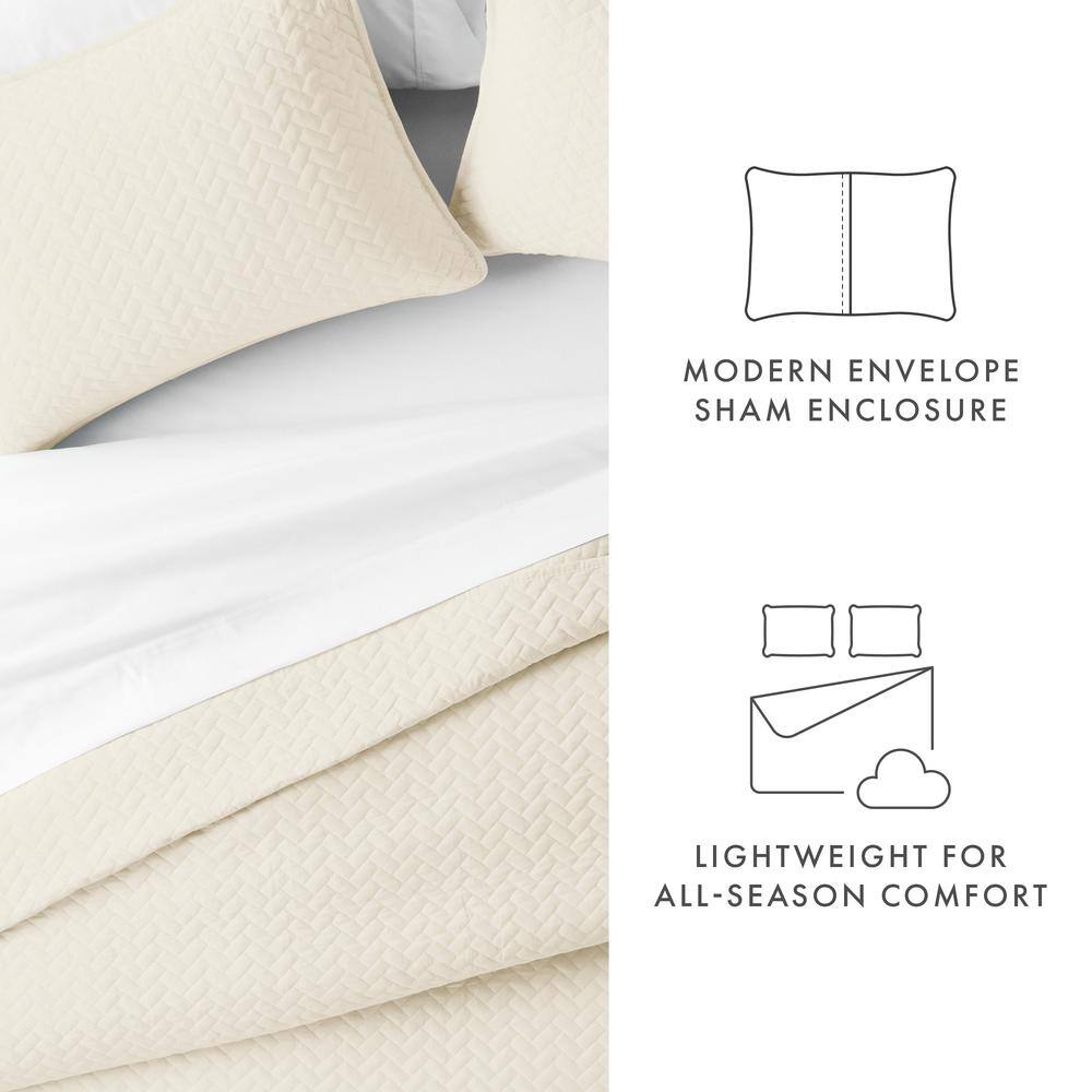 Ivory Full Microfiber Quilted Coverlet Set