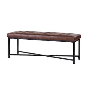 Cristian Brown Genuine Leather Tufted Bedroom Bench with Metal Legs