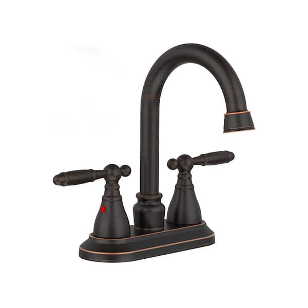 Satico Deck Mount Double Handle Bathroom Faucet with High Arc and 360° Swivel Spout in Oil Rubbed Bronze