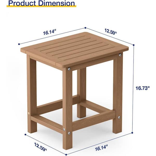 16.73 in. H Teak Square Single Layer Plastic Adirondack Outdoor Patio Side Table