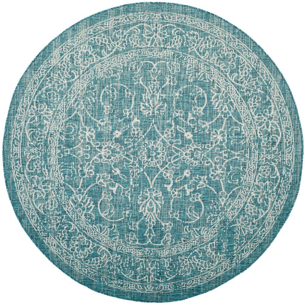 SAFAVIEH Courtyard Turquoise 5 ft. x 5 ft. Round Border Indoor/Outdoor Area  Rug CY8680-37221-5R - The Home Depot