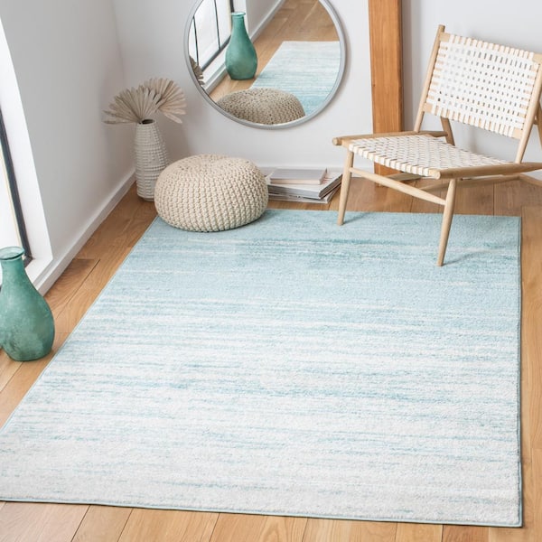 Adirondack Aqua/Ivory 5 ft. x 8 ft. Solid Color Striped Area Rug