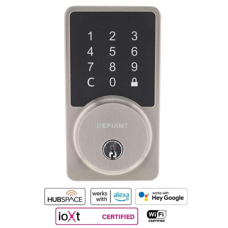 Square Satin Nickel Smart Wi-Fi Deadbolt Powered By Hubspace