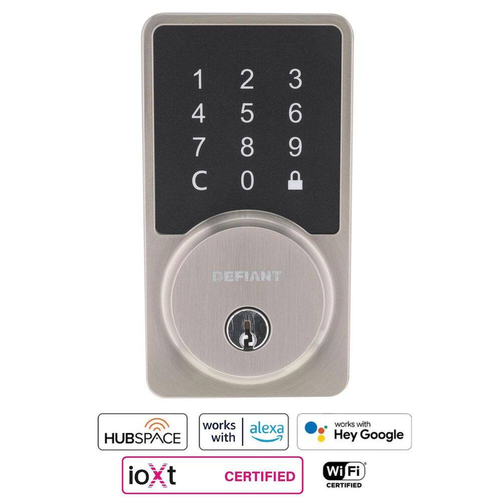 Defiant Square Satin Nickel Smart Wi-Fi Deadbolt Powered by Hubspace