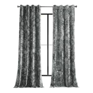 Stone Grey Gray Lush Crush Velvet 50 in. W x 108 in. L - Grommet Room Darkening Curtains (Single Panel)