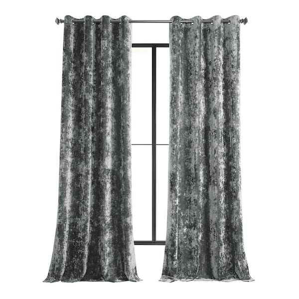Exclusive Fabrics & Furnishings Stone Grey Gray Lush Crush Velvet 50 in. W x 96 in. L - Grommet Room Darkening Curtains (Single Panel)