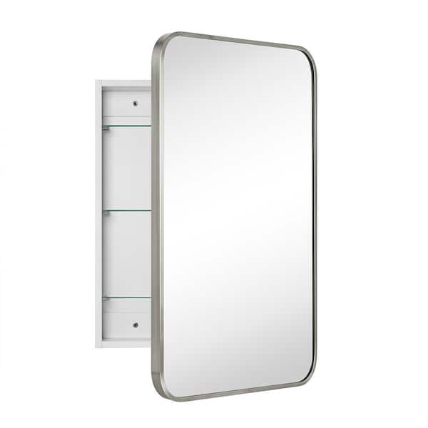 TEHOME Garnes 17.5 in. W x 29 in. H Rectangular Recessed or Surface Mount Metal Medicine Cabinet with Mirror in Brushed Nickel