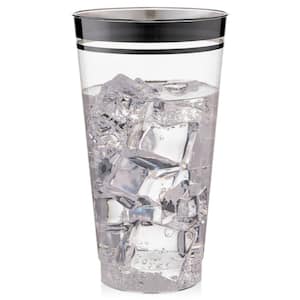 16 oz. 2 Line Black Rim Clear Disposable Plastic Cups, Party, Cold Drinks, (100/Pack)