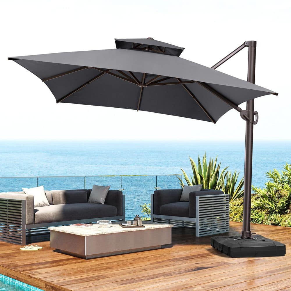 Dark Gray Rectangular Cantilever Patio Umbrella with 360-Degree Rotation