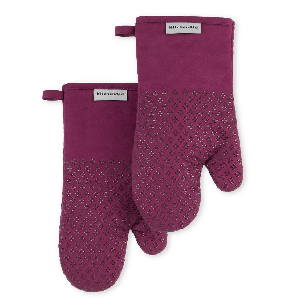 KitchenAid Ribbed Soft Silicone Oven Mitt Set, Passion Red, 7.5