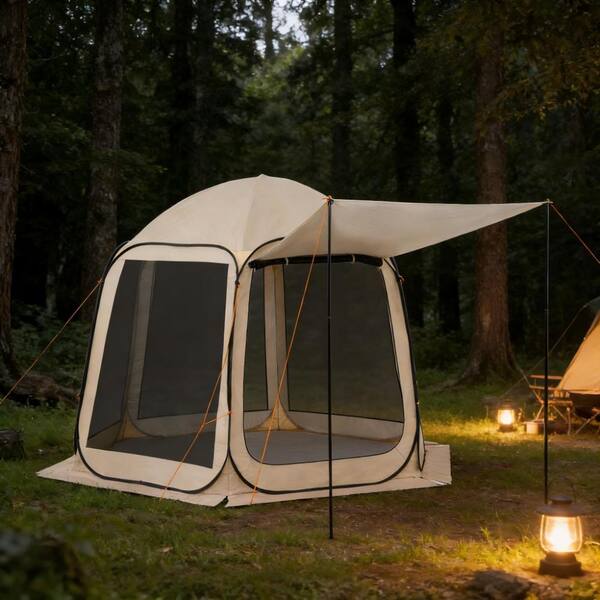 WOQWOQ 10 x 9.2 ft Beige 4-8 Person Pop Up Screen House Tent with