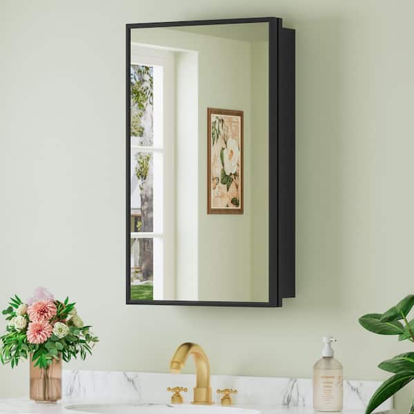 Vela 14 in. W x 24 in. H Rectangular Framed Medicine Cabinet with Mirror, Adjustable Shelves, Recessed or Surface Mount