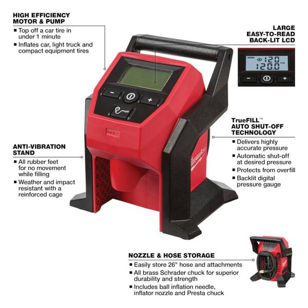 Milwaukee - M12 12-Volt Lithium-Ion Cordless Electric Portable Inflator with Compact Battery Pack 2.0Ah and Charger Starter Kit