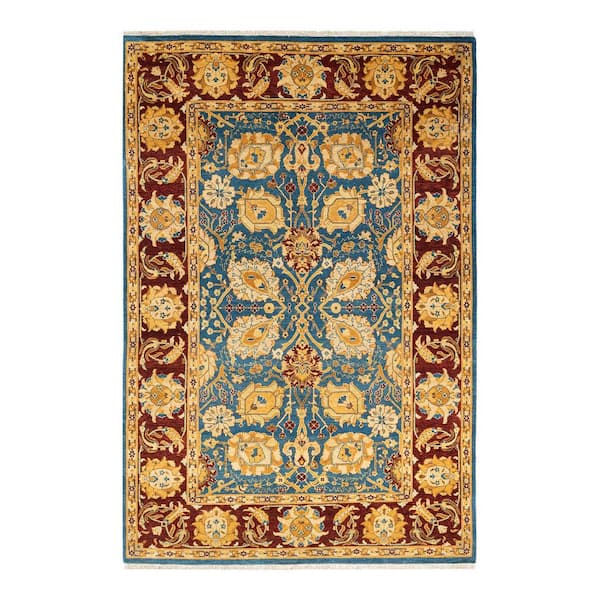 Solo Rugs Eclectic One-of-a-Kind Contemporary Blue 5 ft. 1 in. x 7 ft. 7 in. Oriental Area Rug