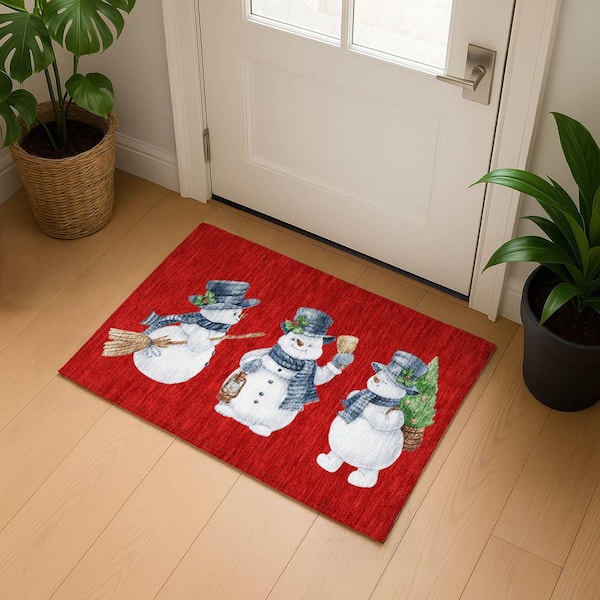 Mayfield Premium Machine Washable Abstract AMF1826 Red 2 ft. x 3 ft. Area Rug