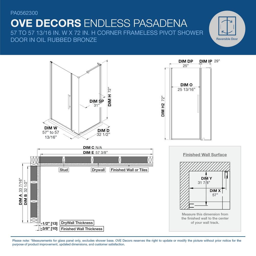Pasadena Oil Rubbed Bronze Frameless Corner Shower Kit with Tempered Glass