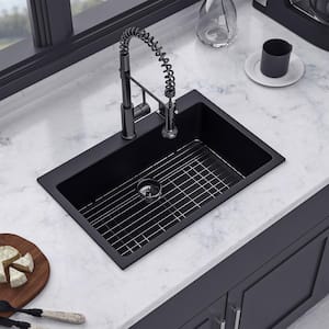 33 in. L x 22 in. W Drop-in Single Bowl Quartz/Granite Composite Kitchen Sink in Matte Black