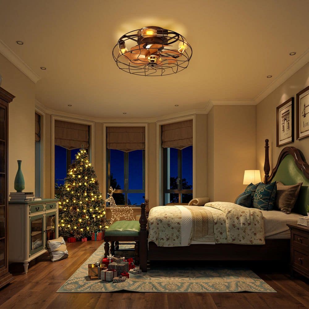 19.6 in. Indoor Enclosed Flush Mount Cage Ceiling Fan with Light Industrial Farmhouse Low Profile Ceiling Fan Remote price history on PriceWatchPro