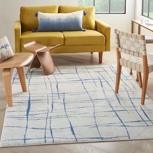 Whimsicle Ivory Blue 5 ft. x 7 ft. Abstract Contemporary Area Rug