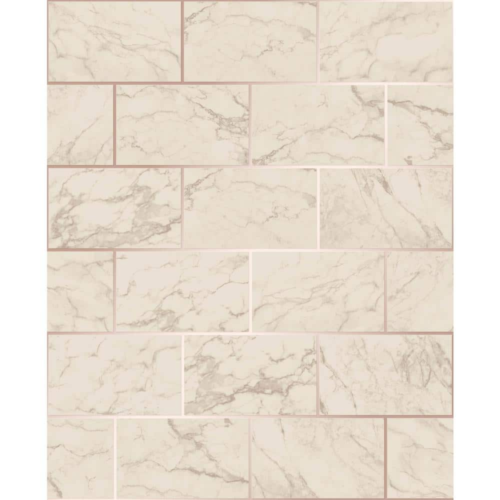 Crown Mirren Beige Marble Subway Tile Paper Peelable Roll (Covers