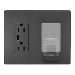 radiant 15 Amp 125-Volt Decorator Duplex Outlet Tamper Resistant USB Wireless Charger with Wall Plate USB, Black