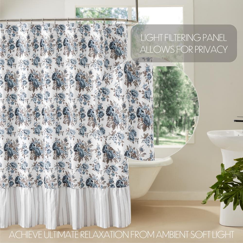 Annie Blue Floral Ruffled Cotton Shower Curtain 72x72