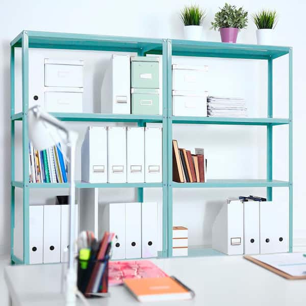 5-Tier Powder-Coated Metal Decorative Household Storage Shelving Unit in Light Blue (36 in. W x 69 in. H x 12 in. D)