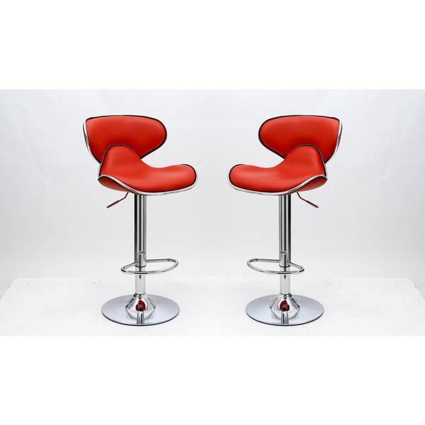 Manhattan Comfort Classy Pablo Red Bar Stool with Comfortable Seat Back (Set of 2)