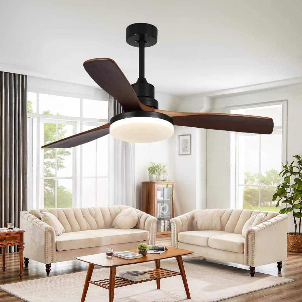 52 in. Smart Indoor Black Downrod Mount Standard Ceiling Fan with Light and Remote Control price history on PriceWatchPro