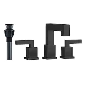 8 in. Widespread Double Handle Bathroom Faucet with Drain Assembly 3 Hole Bathroom Sink Faucets in Matte Black